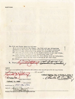 1975 Reggie Jackson Signed Oakland Athletics MLB Contract - Last Contract Signed By Both Jackson and Finley